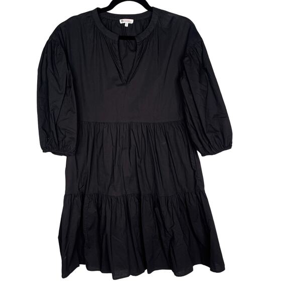 Sundry For Evereve 0 XS Black The Anywhere Dress Cotton Poplin Puff Sleeve VNeck - Picture 1 of 11